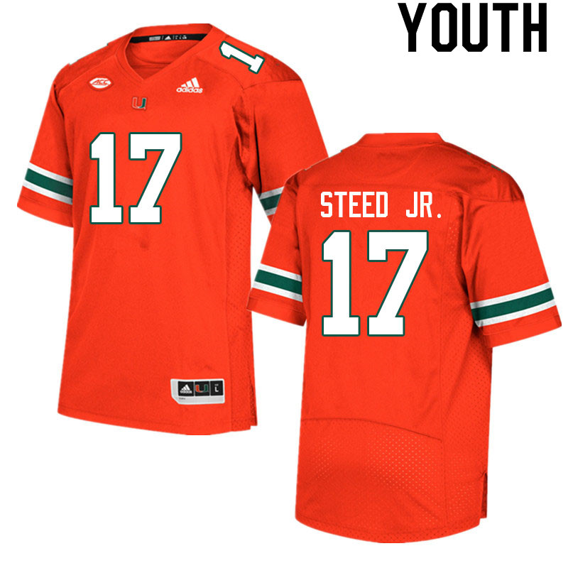 Youth #17 Waynmon Steed Jr. Miami Hurricanes College Football Jerseys Sale-Orange - Click Image to Close
